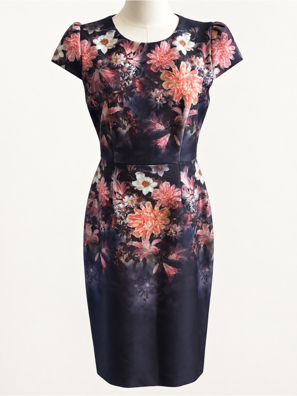 Betsey Johnson Floral Sheath Dress Navy Pink Autumn Wedding Guest Cocktail Dress